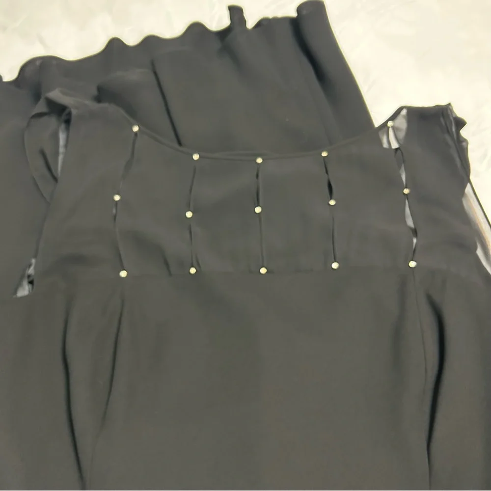 Jones New York Black Lined Cocktail Dress W/ Rhinestones Draped Back 20W - Picture 9 of 11